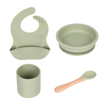 Amazon hot selling BPA Free Non Spill 4 in1  Food Dinner Sets Kids Baby Feeding bowl,bib,cup ,spoon